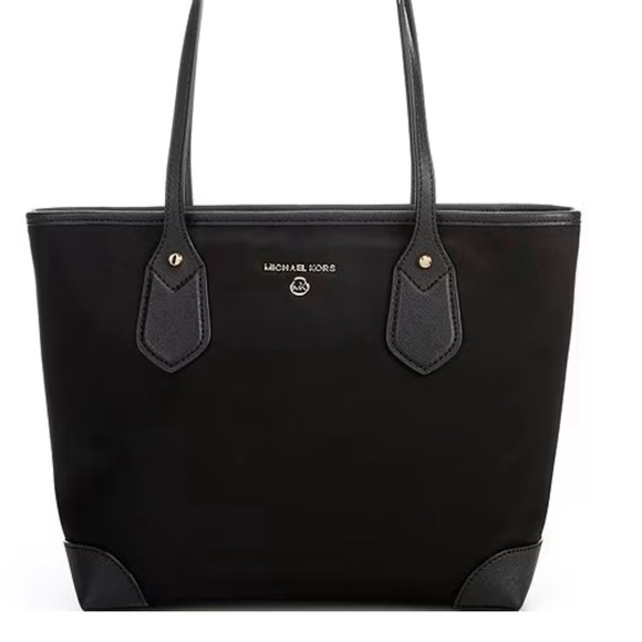 MICHAEL KORS Eva Top Zip Tote Nylon Bag Navy Gold Hardware AUTHENTIC - Picture 3 of 15